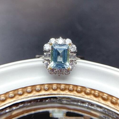 Fashion 925 Sterling Silver Emerald Cut Natural Blue Topaz Created Moissanite Wedding Engagement Ring For Women Fine Jewelry