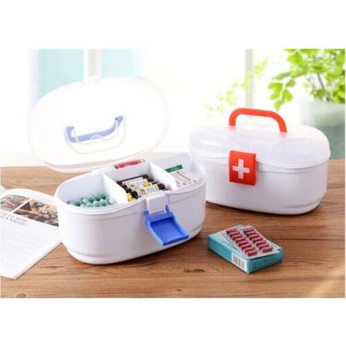 1PC Home First Aid Kit Plastic Medication Storage Boxes Medicine Container Drug Bottle Save Space 2 Layers Multi Grid Box LF 054