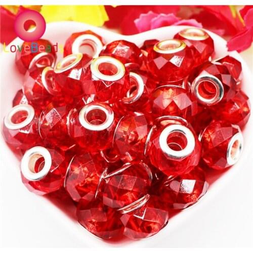 10Pcs 14x8mm Mixed Color Glass European Beads with Silver Plated Color Brass Core Fit Pandora Bracelet Necklace Jewelry Hole 5mm