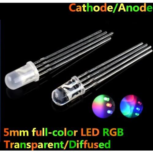 1000PCS 5mm full-color LED RGB red/green/blue Common Cathode/Anode Four feet transparent highlight color light diode colorful