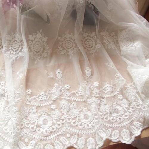 110cm*1yard/lot Good Quality White Mesh Double Embroidery Flower Fabric Symmetry 2edge Embroidery Mesh Scarf Wedding Fabric X020