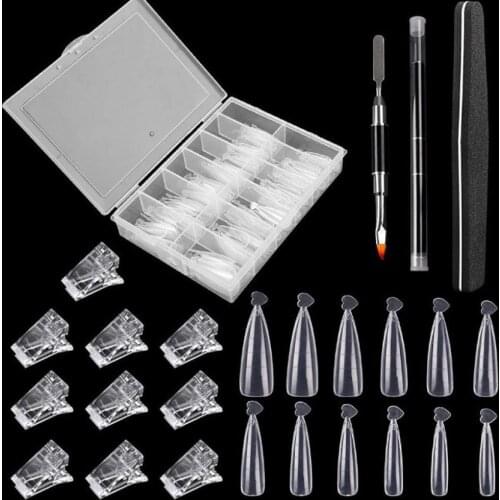 120Pcs/Set Nail Mold Tip Holder-Free Nail Mold Tip Graduated Ultra Thin Poly Nail Gel Quick Building Dual Form Mold Tip Manicure