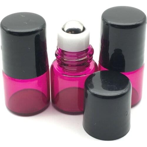20pcs Refillable 1ml Perfume Sample Rose-red Roller Glass Bottle Roll-on Essential Oil Empty Container Free Shipping