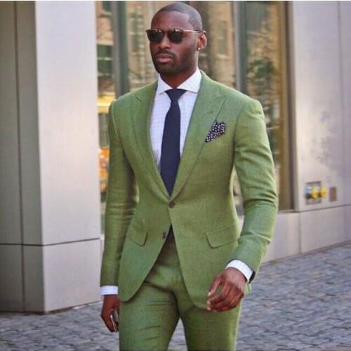 2020 Mens Business Suits casual slim comfortable linen suit wedding ball gown 2 piece jacket pant fashion trend street shoot