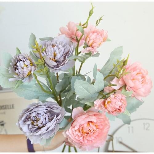 5Pcs Macaron Silk flowers Rose Imitation Flowers Home Decoration Holiday Wedding Wall Plant Wall Artificial Flower