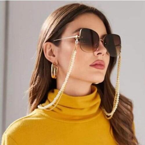 Sunglasses Accessory Two Layers Plastic Pearl Beaded Metal Plated Eyeglasses Chain Silicone Loops Women Necklace Gift