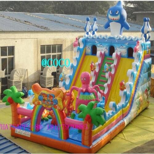 Free ship to sea port! comercial party rent sea world theme giant shark inflatable slide bouncy slide funcity