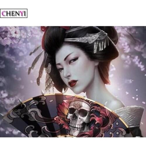 CHENYI 5D Diy Diamond Painting Home Decor Handwork Japanese Girls and Skulls Mosaic Diamond Embroidery Full Square Rhinestones