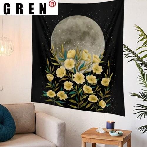 GREN Moonlight Flower Floral Boho Wall Hanging Rug Photography Background Cloth Beach Mat Blanket Art Bedroom Dorm Home Decor