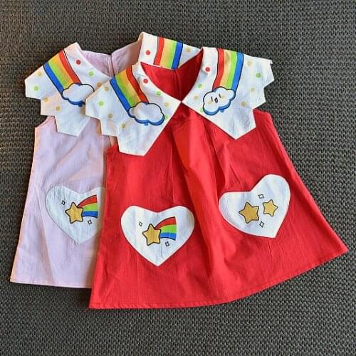 2021 Summer Childrens Girls Sleeveless Round Neck Mid-length Childrens Cute Cloud Doll Collar Dress