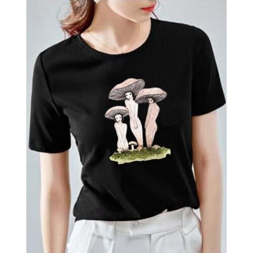 Aesthetic Tee Shirt Femme Vintage Mushroom Girls Print Women Tshirt Fashion Casaul T Shirt Women Tops Summer Short Sleeve Femme