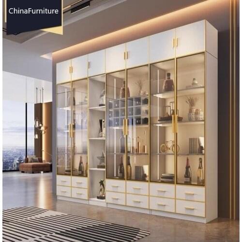 XH002-1 Furniture Manufacturing Factory Modern Light Luxury Stainless Steel Galvanized Tempered Glass Wine Cabinet Good Quality