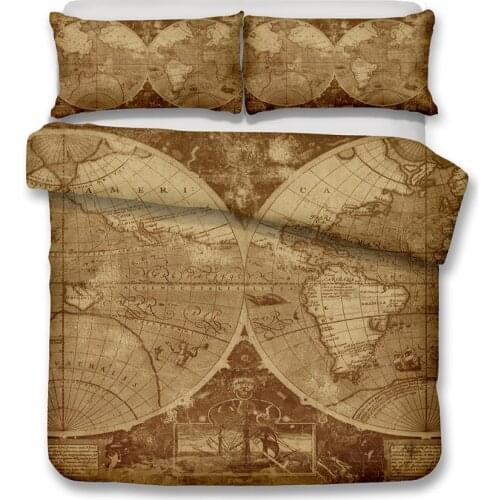 Retro Duvet Set Old World Map Quilt Cover Bedding Set Cartoon Bed Linen Set Pillowcase Twin Full Queen King Bedding