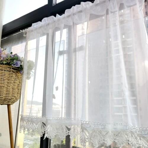 Korean Style White Short Curtain For Kitchen Blinds Drapes Half Sheer Lace Tassels Bay Cafe Cabinet Home Decoration