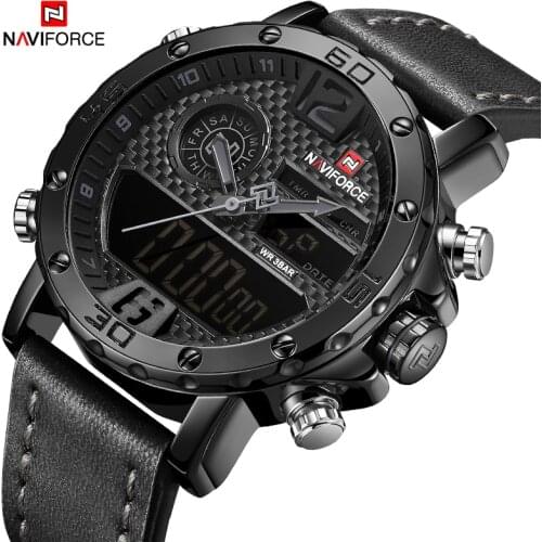 NAVIFORCE Top Brand Best Selling Men Luxury Watches Casual Fashion Dual Time Leather Luminous Chronograph Waterproof Wristwatch