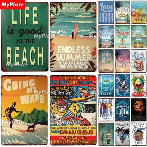 Beach Bar Metal Sign Vintage Plaque Surf Beach Tin Sign Plate Wall Decor For Bar Pub Man Cave Going Wave Poster Custom