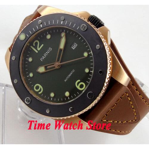 Parnis 43mm green dial luminous sapphire glass golden case 10ATM 21 jewels MIYOTA Automatic mens watch 594