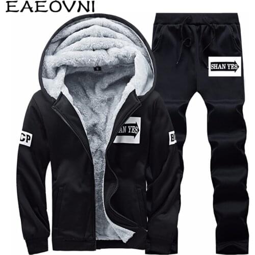 EAEOVNI Men Winter Warm Tracksuits Two Piece Fashion Sets Mens Outfit Thicken Tracksuit Hooded Jaket and Pant Set Hoodie Clothes