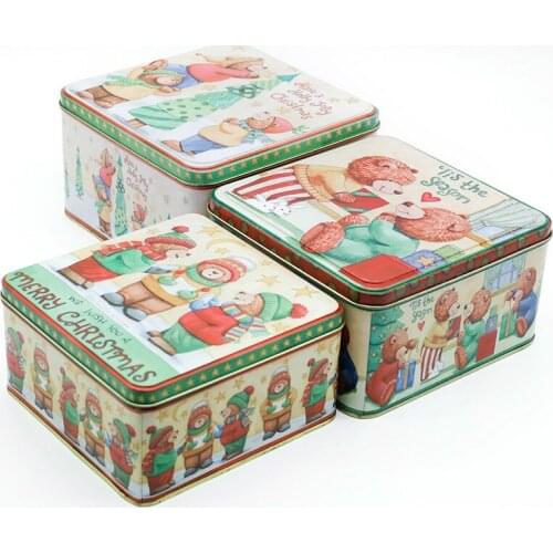 3 in 1 set Christmas Box Set Santa Claus snowman elk penguin Square Tinplate Tin Candy Biscuit Jewelry cosmetic Biscuit candy