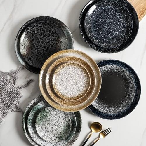 Japanese Style 6/8/10 Inch Plates Set Stoneware Texture Kitchen Tableware Ceramic Dinner Food Dishes Restaurant Serving Tray