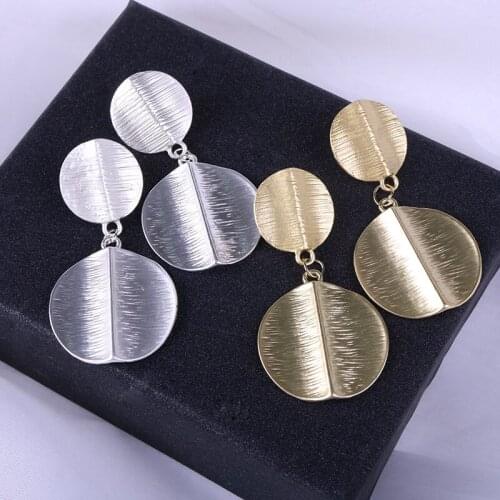 The New Style Retro Metal Face Geometric Circular Earrings Personality Water Drop Shape Surface Brushed Eardrop