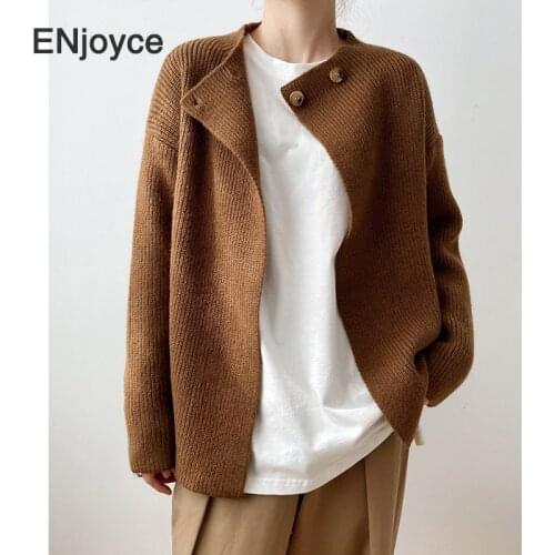Autumn Winter New Design Fashion Coffee Sweaters Cardigans Women Oversized Sweater Vintage Knitted Cardigan Dropshipping