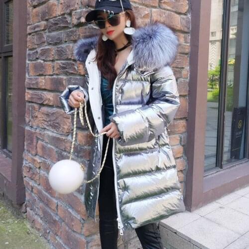 Maomaokong real fur collar duck down coat Silver Parka Long Parkas Winter Jacket Women Natural Raccoon Fur Duck Down Coat