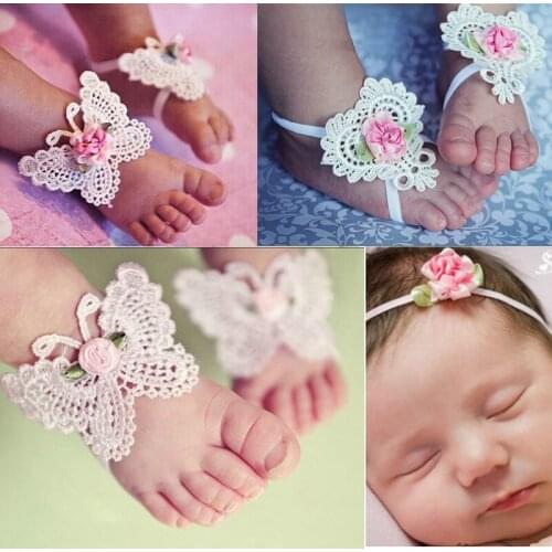 3pc Baby Hairband Barefoot Sandals Hair Accessories Elastic Fashion Footwear Baby Hairband Photograph Decorative Headwear