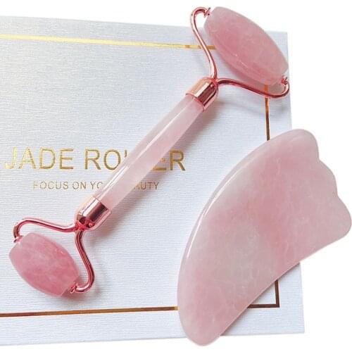 Rose Quartz Roller Slimming Face Massager Lifting Noiseless Natural Jade Facial Massage Roller Stone Skin Massage Tool Girl gift