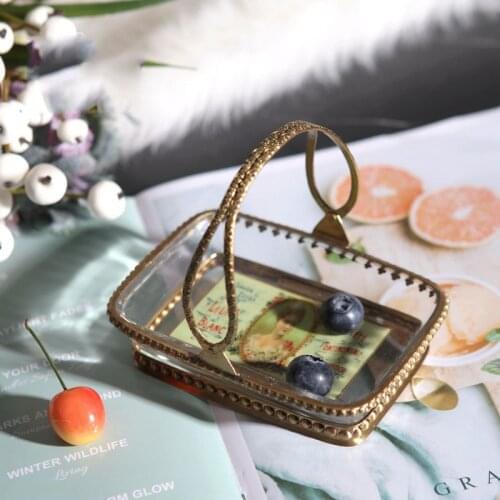 Luxtry Brass Glass Portable Tray English Pastoral Dried Fruit Dessert Tray Coffee Table Decor Jewelry Storage Tray Ornaments