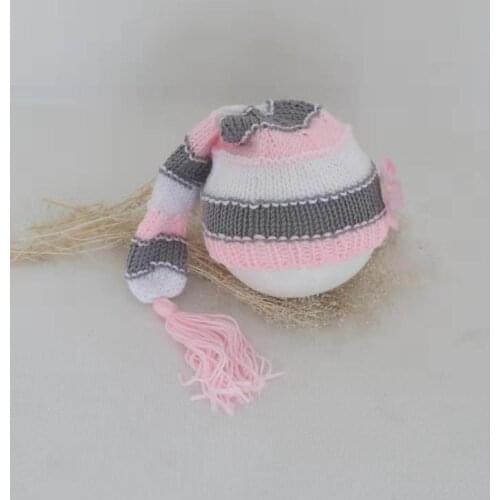 Pink Baby Girl Hat Photography Props Knitted Girls Hat Long Tail Vintage Newborn Flower Bonnet Baby Photo Props Crochet Bonnet