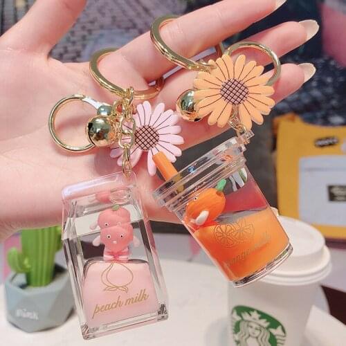 Cartoon fruit Daisy keychain acrylic bottle Cartoon Doll student Korean style bag pendant Dropshipping