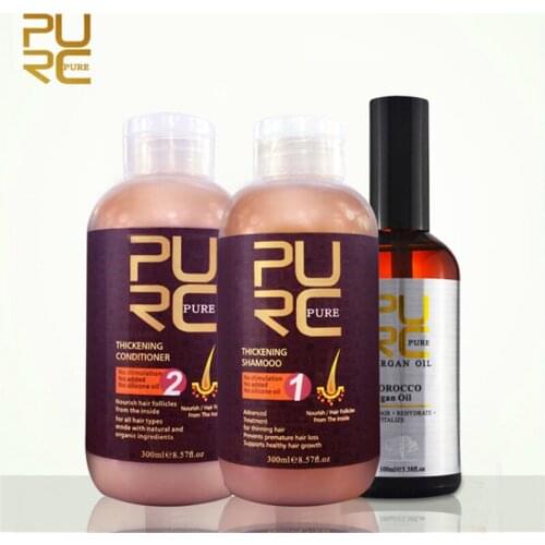 PURC No Silicone Oil shampoo+thickening conditioner+argan oil for Hair Growth Essence Liquid Anti Hair Loss Products Fast Growth
