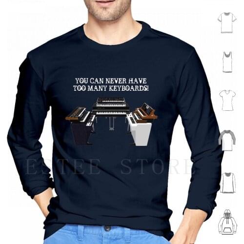 Too Many Keyboards! Hoodie Long Sleeve Too Many Keyboards Keyboard Vintage Synth Synthesizer Mellotron Roland Poly Electric