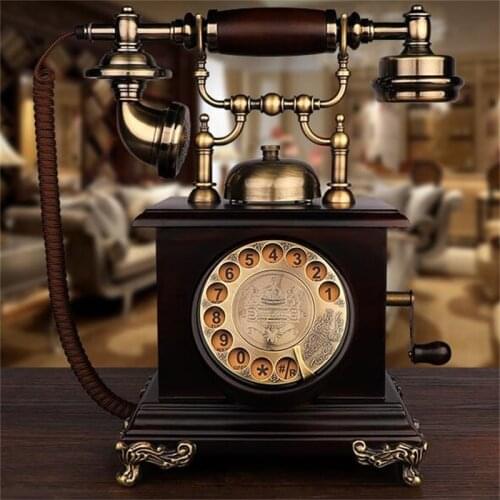 Antique European Rotary Dial Fixed Telephone American Retro Office Home Solid Wood Hand crank Touch Dail Landline Phone