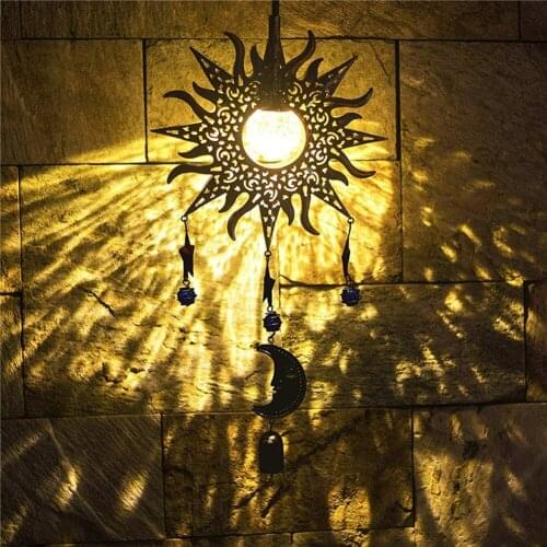 String Hanging Outdoor Garden Sun Pendant Solar Wind Chime Lamps Wrought Iron Sun Pendant Lights Garden Decoration