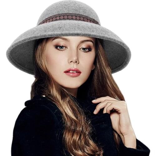 Spring Female Fedoras Hat Women French Retro Wool Ethnic Wind Decorative Dome Cap Ladies Church Party Shopping Casual Hats H7240