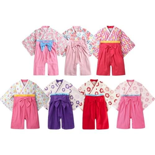 Japan Bathrobe Kids Toddler Baby Kid Girls Floral Satin Kimono Bathrobe Sleepwear Suitable Clothes bow Monk clothes