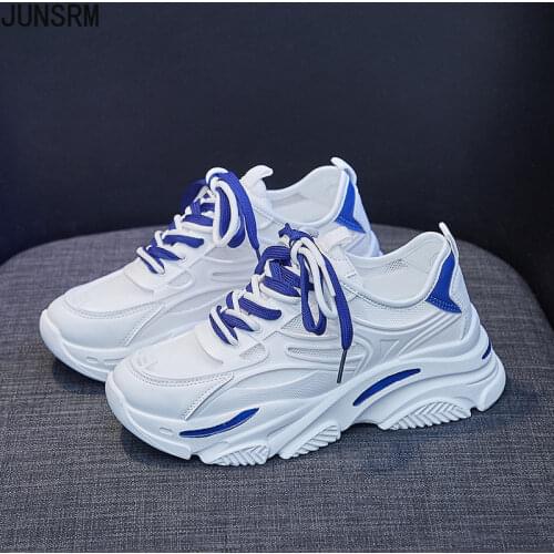 Women Vulcanized Chunky Sneakers Mixed Color Shoes Lace Up Stitching Spring Autumn tenis de mujer 2021