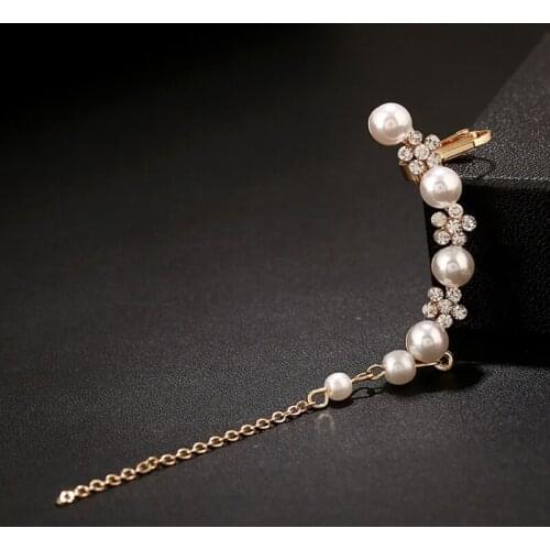 2019 Personality Women Fashion Simulated-Pearl Tassel Alloy Clip Earrings Cute Style Girls Rhinestone Snowflake Cuff Earrings