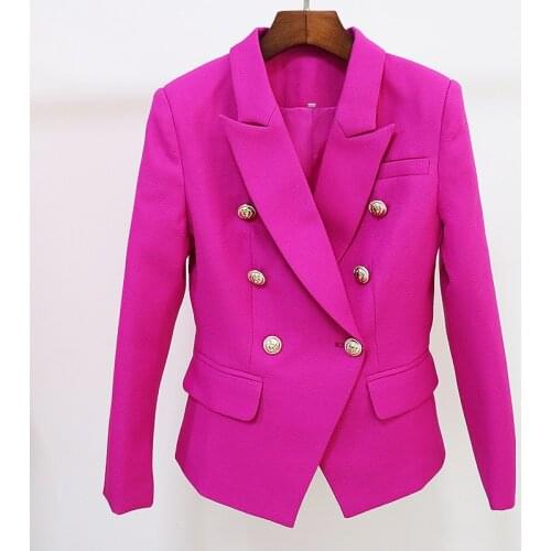 HIGH STREET Newest 2021 Runway Designer Blazer Womens Classic Lion Buttons Double Breasted Slim Fitting Textured Blazer Jacket