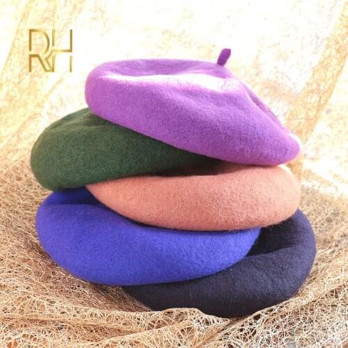 Womens Ladies Headwear Sweet Solid Warm Wool Winter Beret Cap Lovely French Artist Hat Casual Cap RH
