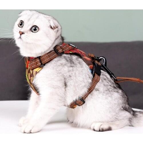 Cat Dog Harness Vest With Lead Leash Puppy Dogs Collar Summer Beach Hawaiian Mesh Harness For Small Medium Dog Cat Pet