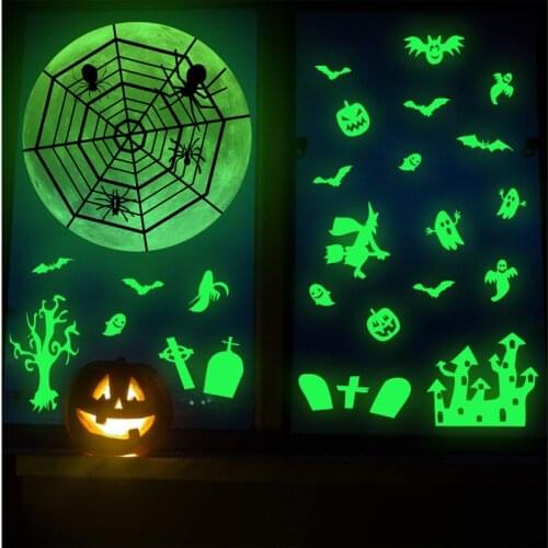 Zollor Halloween Luminous Horror Ghost Spider Web Holiday Wall Stickers Home Background Wall Creative Decorative Stickers