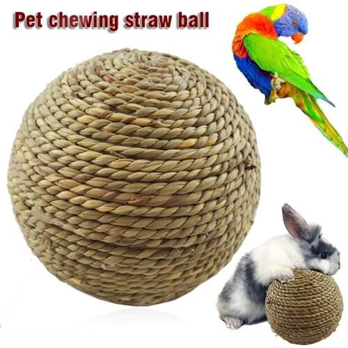 1pc Woven Straw Ball Rabbit Toys Bunny Straw Rattan Woven Chewing Ball Teeth Cleaning Toys Training Biting Straw Ball