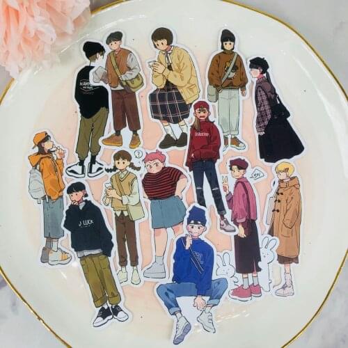 13pcs Male and female students stickers for kids homemade book stickers on laptop / decorative scrapbooking / DIY