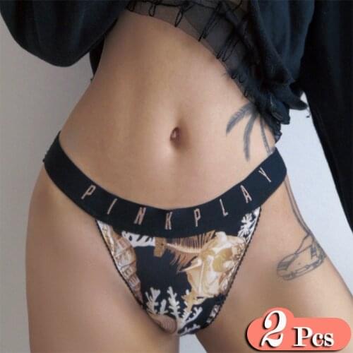 2Pcs/Lot French Lace Sexy Transparent Women Underwear Letter Print Cool Hollow Out Panties Sex Seamless Briefs Female String Set