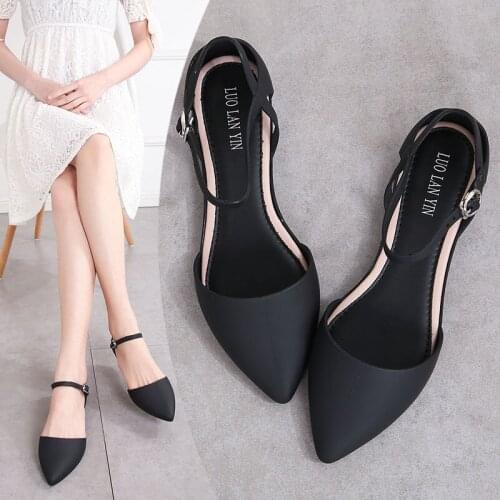 2021 summer new Baotou flat sandals womens summer pointed buckle plastic shoes one line beach shoes Korean version