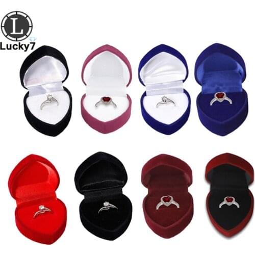 Wholesale Heart Shape Velvet Ring Box 8 Color Engagement Wedding Jewelry Boxes Rose Flower Design Gifts Holder for Lover