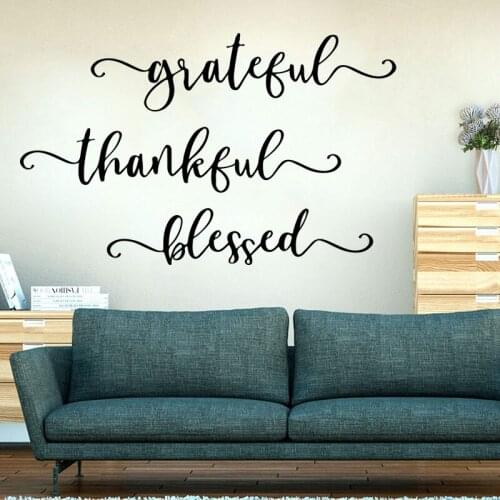 Grateful Thankful Blessed Welcome Entryway Wall Sticker Living Room Grateful Thankful Blessed Quote Wall Decal Vinyl Art